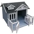 Produktbild: Wiltec Luxus Xl Hundehütte 93,5 X 77,5 X 70 Cm, Grau Weiß, Hundehaus Aus Holz Mit Veranda, Hundehöhle Outdoor Für Balkon Garten Terrasse