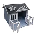Produktbild: Wiltec Luxus XL Hundehütte 93,5 x 77,5 x 70 cm, grau weiß, Hundehaus aus Holz mit Veranda, Hundehöhle Outdoor für Balkon Garten Terrasse