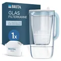 Produktbild: BRITA Wasserfilter Kanne Glas hellblau (2,5l) inkl. 1 MAXTRA PRO Pure Performance Kartusche – Premium Kanne aus Glas mit Smart Light LED & Klappdeckel – filtert Verunreinigungen, Kalk, Metalle etc.
