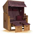 Produktbild: Strandkorb Hanse Ostsee XXL Strandkorb Volllieger 2 Sitzer zerlegt - 120cm breit - Rot Weiß Nadelstreifen, ideal für Garten, Terrasse oder Balkon