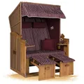 Produktbild: Strandkorb Hanse Strandkorb Ostsee XXL Volllieger - 2-Sitzer 120cm breit, ideal für Garten, Terrasse und Balkon (Rot Weiß Nadelstreifen, Zerlegt)