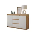 Produktbild: MIKEL - Kommode / Sideboard mit 3 Schubladen und 2 Türen - Wotan Eiche / Weiß Matt H75cm B120cm T35cm