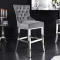 Produktbild: Design Barhocker CASTLE DELUXE grau Samt silber Edelstahl Chesterfield
