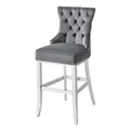 Produktbild: Riess Ambiente Design Barhocker Castle Deluxe grau Samt Silber Edelstahl Chesterfield Barstuhl Tresenstuhl Küchenstuhl Samtstuhl hoher Stuhl Hocker