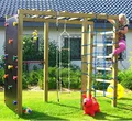Produktbild: XXL Klettergerüst 2,4m Kletterturm mit Kletternetz Reckstange Kletterwand Leiter