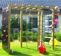 Produktbild: XXL Klettergerüst 2,4m Kletterturm Spielturm mit Kletternetz Reckstange Leiter