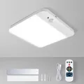 Produktbild: Leselux Akku Deckenlampe mit Bewegungsmelder ohne Stromanschluss, Batteriebetrieben Deckenleuchte mit Fernbedienung, 3 Farbtemperaturen, USB Aufladbare, Eckig Lampe Decke für Flur Treppe Balkon Garage