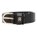 Produktbild: Tommy Hilfiger Ledergürtel ESSENTIAL EFFORTLESS 2.5 cm breit GOLD Logoemblem, weiche Haptik, ovale Einfachdornschließe schwarz 70