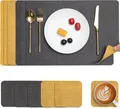 Produktbild: Myir JUN 6x Tischsets Platz-Set Leder & Untersetzer, Doppelseitig (Grau Gelb)