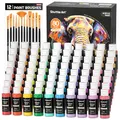 Produktbild: Shuttle Art Acrylfarben Set, 80 bunte Acryl Farben in Flaschen (je 60ml) mit 12 Pinselset, ungiftig, Acrylfarbe wasserfest für Künstler, Anfänger, Erwachsene auf Leinwand, Steine, Holz geeignet