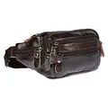 Produktbild: Christian Wippermann Bauchtasche Herren Leder - Hochwertige Echt Leder Bauchtasche 24x12x6-8 cm - 3 Reißverschlussfächer, Großes Hauptfach - Verstellbarer Riemen 85 cm - Ideal für Herren/Damen Braun