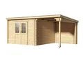 Produktbild: Woodtex Holz Gartenhaus Blockbohlenhaus CA2976 | Wandstärke 28 mm | Naturbelassen | Mit 2 m Anbau | B x T x H: 496 x 309 x 204 cm | Doppeltür Mit Echtglas