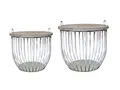 Produktbild: Chic Antique Sofatisch mit Holzdeckel 2er Set Tisch Beistelltisch Metall Korb