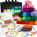 Produktbild: Inscraft Häkelwolle Set, 103 Stück Häkelgarn Set mit 2180yd Strickgarn in 30 Farben, Nädeln, Zubehör und Tasche, Häkelset für Kinder, Erwachsene, Anfänger, Acrylwolle zum Häkeln & Stricken