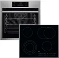 Produktbild: AEG Backofen-Set Glaskeramikkochfeld Edelstahl 71 L Heißluft AquaClean Facettenschliff, mit 1-fach Teilauszug, Aqua Clean