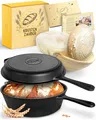 Produktbild: 26cm Gusseisen Topf Brot Backen inkl. Gärkorb - Robuster Brottopf zum backen ...
