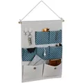 Produktbild: Relaxdays Hängeorganizer, 7 Fächer, 2 Haken, Baumwolle, HxB: 60x39 cm, Bad, Flur, Büro, Organizer zum Hängen, creme/blau