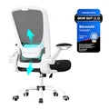Produktbild: SONGMICS Bürostuhl ergonomisch, Drehstuhl mit Mesh, Lendenstütze, Wippfunktion, 53 cm große Sitzfläche, klappbare Armlehnen, Arbeits- und Schlafzimmer, Studenten, schwarz-weiß OBN37WT