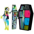 Produktbild: MONSTER HIGH Skulltimate Secrets Frankie-Stein-Puppe - Neon Frights Modeüberraschungen, leuchtende Accessoires, Color-Reveal-Schlüssel, für Kinder ab 6 Jahren, HNF79