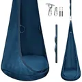 Produktbild: MAMOI® Hängesessel Kinder aus Velvet – Hängekokon & Cocoon Hängehöhle für Kinder, Hängesack mit Kissen & Haken, weicher Velvet-Sitz, Kinde... - Blau/Dunkelblau