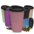 Produktbild: Kaffeebecher to go 300 ml - Becher mit Deckel & Riffel-Optik als Hitzeschutz - Trinkbecher BPA-frei - Made in Germany Travel Mug perfekt fürs Büro, Auto & Uni, Farbe:raffiniertes rot/schwarz