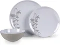 Produktbild: Camping Geschirr Set 1 Person 3 tlg grau weiß Blumen Blumenwiese