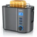 Produktbild: Arendo MANHA Toaster mit Restzeitanzeige, 2 Toastschlitze, integrierter Brötchenaufsatz, 6 Stufen, Auftaufunktion, 800W, Grau