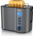 Produktbild: Arendo MANHA Toaster mit Restzeitanzeige, 2 Toastschlitze, integrierter Brötchenaufsatz, 6 Stufen, Auftaufunktion, 800W, Grau
