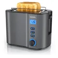 Produktbild: Arendo MANHA Toaster mit Restzeitanzeige, 2 Toastschlitze, integrierter Brötchenaufsatz, 6 Stufen, Auftaufunktion, 800W, Grau