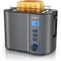 Produktbild: Manha Toaster mit Restzeitanzeige, 2 Toastschlitze, integrierter Brötchenaufsatz, 6 Stufen, Auftaufunktion, 800W, Grau - Arendo