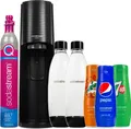 Produktbild: Sodastream Wassersprudler Terra Schwarz mit 2 Flaschen Sirup Set Pepsi