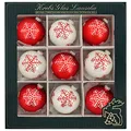 Produktbild: Krebs Glas Lauscha - Weihnachtsdekoration/Christbaumschmuck aus Glas - Weihnachtskugeln - Motiv: Schneeflocken Rot/Weiß - 9 Stück - Größe: ca. 8 cm