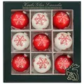 Produktbild: Weihnachtskugeln rot/weiß mit Schneeflocken 9 Stück/Set, Ø 8 cm