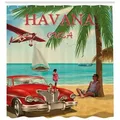 Produktbild: Abakuhaus Duschvorhang Moderner Digitaldruck mit 12 Haken auf Stoff Wasser Resistent Breite 175 cm, Höhe 200 cm, Reise Retro Havana Kuba Auto Strand bunt 175 cm x 200 cm