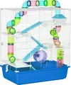 Produktbild: PawHut 5-stöckiger Hamsterkäfig mit Röhren, Haus, Wassertank, Rampen, Schüssel, Plattformen und Rad, Nagerkäfig mit 2 Stahlgriffen, 59x36x69 cm, blau