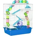 Produktbild: PawHut 5-stöckiger Hamsterkäfig mit Röhren, Käfig, Wassertank, Rampen, Schüssel, Plattformen und Rad, Nagetierkäfig mit 2 Stahlgriffen, PP und PS, 59x36x69 cm, blau und weiß