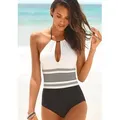 Produktbild: Badeanzug JETTE, Damen, Gr. 40, N-Gr, schwarz-weiß (schwarz, weiß), Polyamid, gestreift, Badeanzüge Badeanzug, mit platzierten Streifen