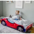 Produktbild: Autobett Kinderbett Jugendbett Spinnenauto-Motiv Kinder Spielbett Rennfahrer ohne Matratze 80x160 cm von 3. bis 10. Lebensjahr - Rot