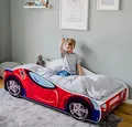 Produktbild: Kids Collective Autobett Kinderbett Jugendbett 70x140 | 80x160 mit Rausfallschutz | Kinder Spielbett Rennfahrer | von 3. bis 10. Lebensjahr