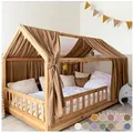 Produktbild: lilimaus Betthimmel Hausbetthimmel Baumwoll Musselin Betthimmel Kinder Hausbett 2er Set, Stilvolle Musselin-Deko für Kinderzimmer, ideal als Geschenkidee braun 135 cm x 270 cm