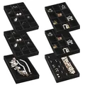 Produktbild: Frebeauty Schmuck Organizer Tablett, stapelbare Samt Schmuck Tabletts, Schublade Einsätze Ohrring Organizer für Frauen Mädchen Schmuck Lagerung Vitrine für Ringe Stud Halsketten, Set 6(Schwarz)