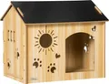 Produktbild: PawHut Hundehütte aus Holz Kleintierhaus mit Lüftungsöffnungen Hundehaus mit Dach Hundehöhle Indoor MDF Eiche+Schwarz 69 x 50 x 58,5 cm