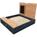 Produktbild: AXI Mandy Sandkasten aus Holz mit Sitzbank, Stauraum, Deckel & Kreidetafel | Sandkasten in Anthrazit & Braun inklusive Bodeplane | 100 x 90 cm - Grau