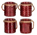 Produktbild: 4er Set Windlicht H10cm Glas Bordeaux Rot Teelichthalter Tischdeko Kerzen Retro
