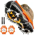 Produktbild: Grödel Steigeisen für Bergschuhe mit 19 Zähne Verdickte Schuhkrallen aus Edelstahl Anti-Rutsch Schuhspikes für Mann Frau Erwachsene Fit für Wandern Trail Running Trekking (Orange,L)