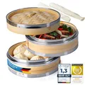 Produktbild: Dimono® Dampfgarer Aus Bambus Mit Edelstahl, 2 Etagen Bambus-Dämpfer Mit Deckel, Dämpfaufsatz Und Dampfkorb für Sim Sum Dumplings, Gemüse, Reis, Fleisch Und Fisch (Ø 20 cm)