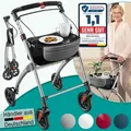 Produktbild: ELONEO Wohnungsrollator 54cm breit, faltbar und leicht, inkl. Tablett & Stoffkorb, Rollator schmal für die Wohnung, Indoor-Rollator, klappbar silber - Silber