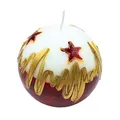 Produktbild: Edle Kugelkerze, Tischkerze, Dekokerze, Wachskerze mit Weihnachtsmotiv, Weihnachtskerze als Kugel 10 cm Christstern, in weiß, rot und gold.