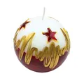 Produktbild: Dekohelden24 Formkerze Edle Kugelkerze, Tischkerze, Dekokerze, Wachskerze mit Weihnachtsmotiv, Weihnachtskerze als Kugel 10 cm Christstern, in weiß, rot und gold.