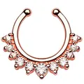 Produktbild: Piercingfaktor Universal Fake Piercing Septum auch für Tragus Helix Ohr Nase Lippe Brust Intim - Hoop Ring Roségold mit Strass Steinen